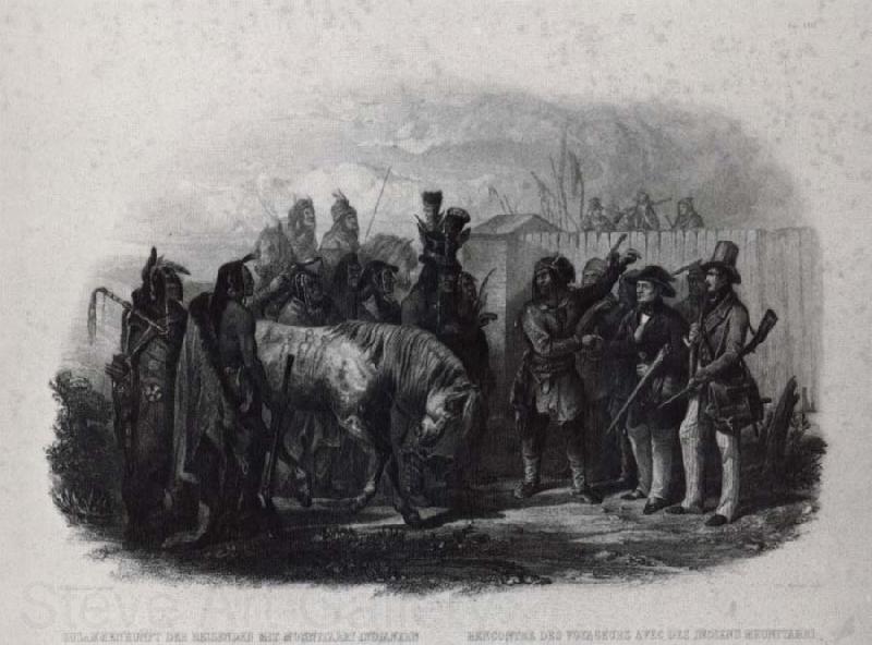 Karl Bodmer The Travelers meeting with Minnetarree indians near fort clark Norge oil painting art